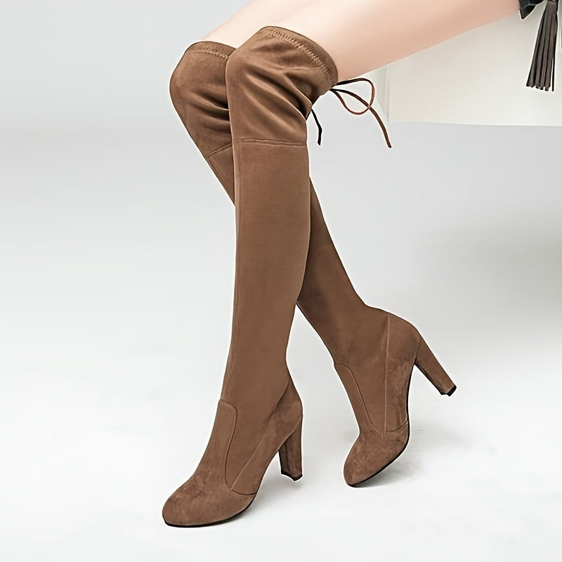 Overknee Stiefel Damen | Blockabsatz mit Rückenschnürung
