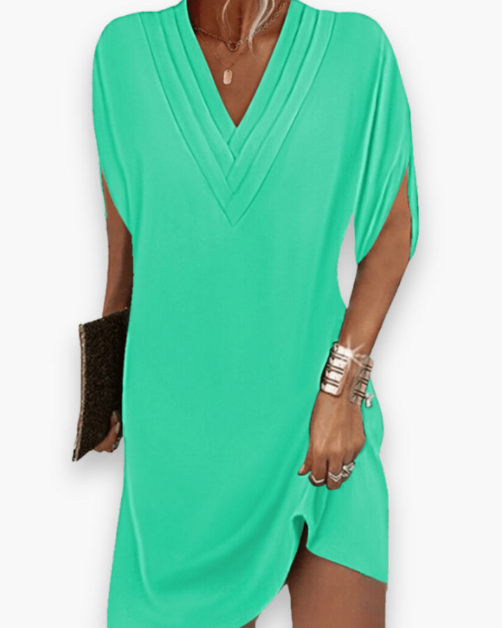 Damen Elegantes V-Ausschnitt Kleid | Sommerkleider Midi