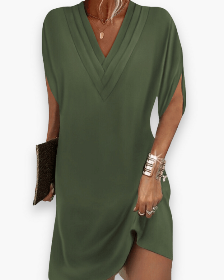 Damen Elegantes V-Ausschnitt Kleid | Sommerkleider Midi