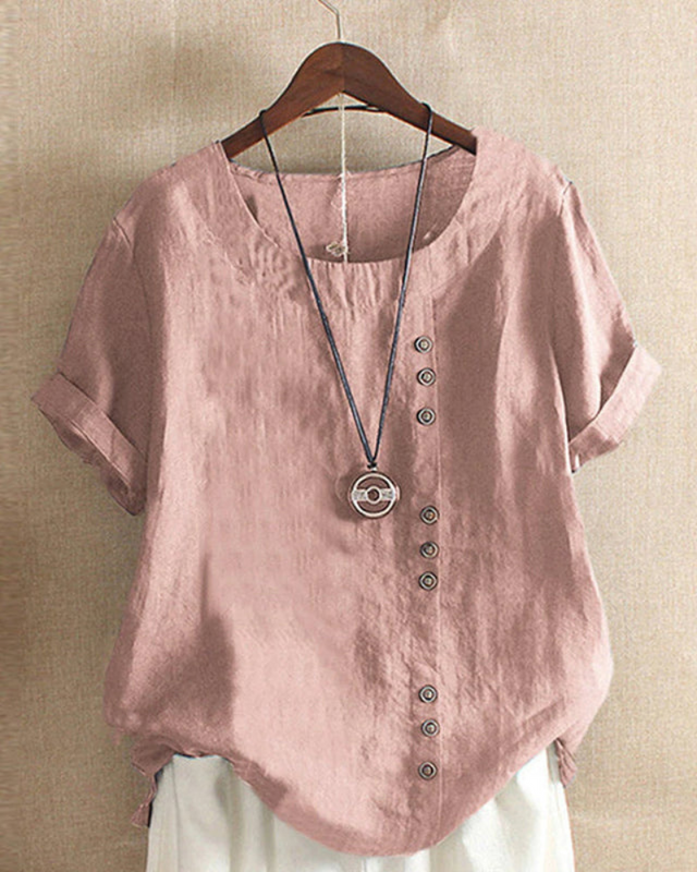 Damen Sommer Blusenshirt | Kurzarm Design mit Knopfleiste