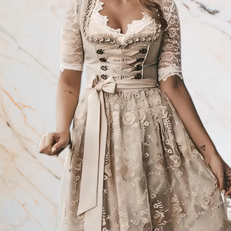 Damen Elegantes Spitzen Dirndl Kleid | Midi