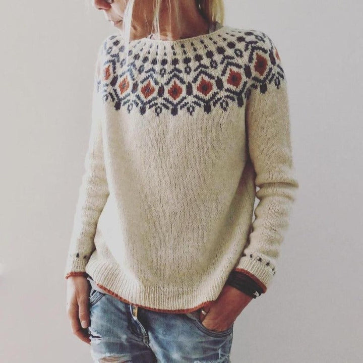 Norweger Grobstrickpullover Damen | Rundhals Mit Geometrischem Muster