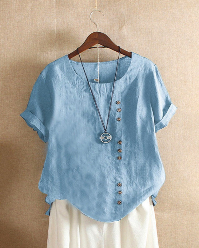 Damen Sommer Blusenshirt | Kurzarm Design mit Knopfleiste