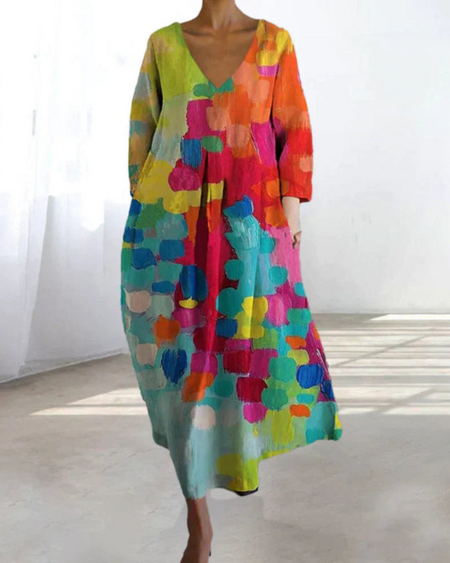 Damen Bunt Bedrucktes Sommerkleid | Midi Kleid