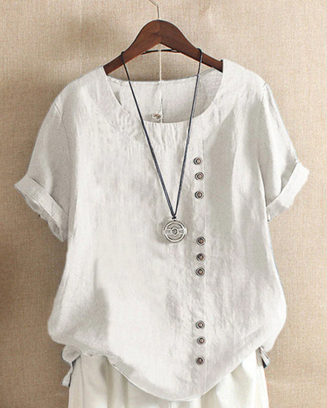 Damen Sommer Blusenshirt | Kurzarm Design mit Knopfleiste