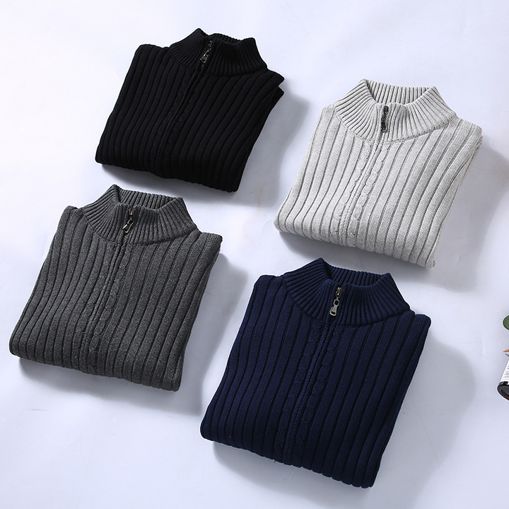Herren Strickjacke Mit Reißverschluss | Geripptes Design Für Alltag