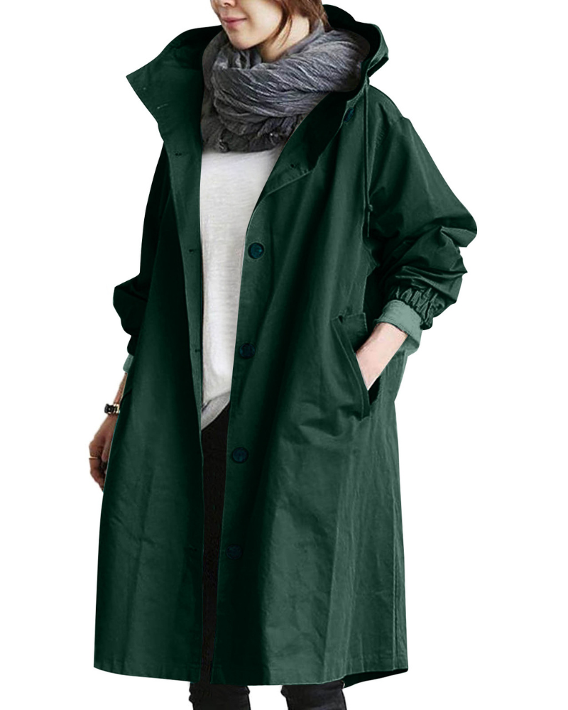 Trenchcoat Damen | Langer Übergangsmantel Mit Kapuze