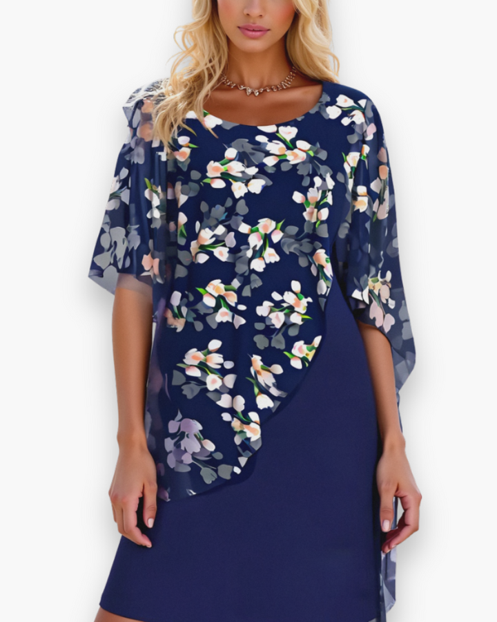 Damen Elegantes Blumenkleid | Midi Hochzeitsgast Kleid