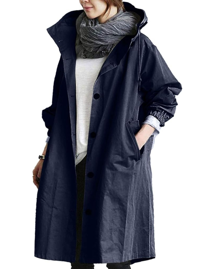 Trenchcoat Damen | Langer Übergangsmantel Mit Kapuze