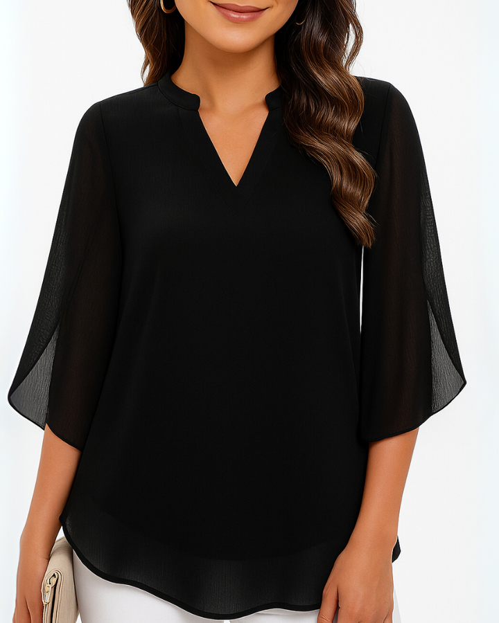 Damen Elegante V-Ausschnitt Bluse | 3/4 Ärmel