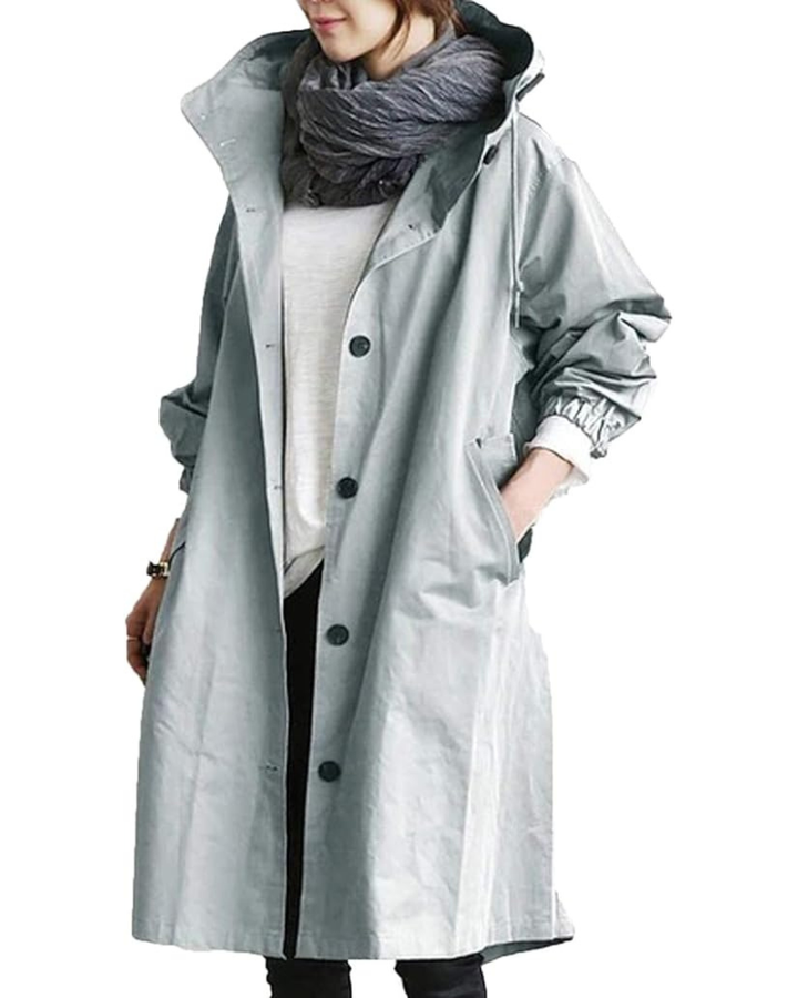 Trenchcoat Damen | Langer Übergangsmantel Mit Kapuze