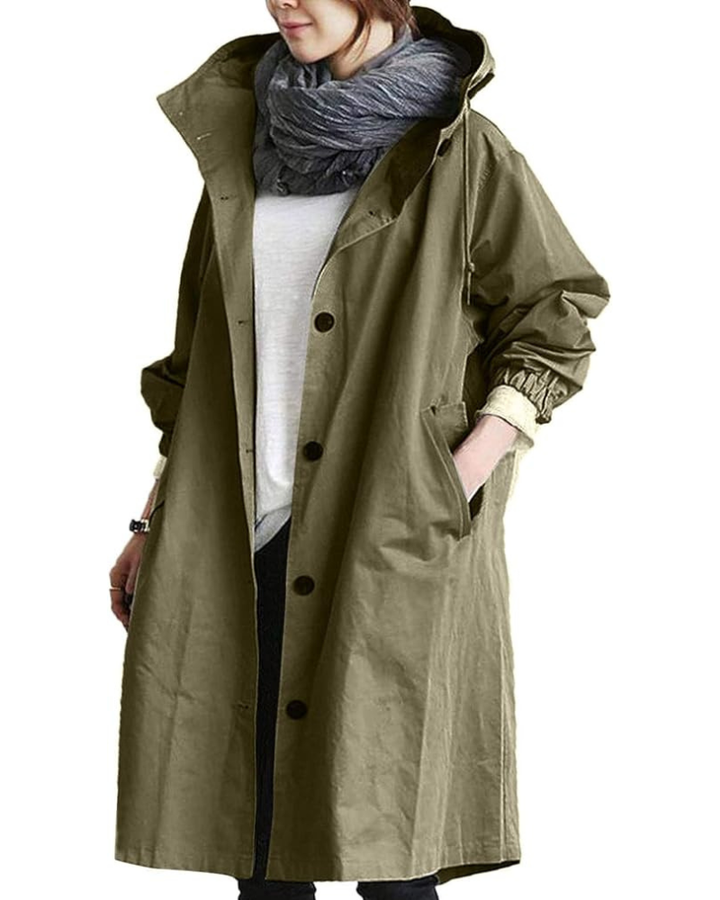 Trenchcoat Damen | Langer Übergangsmantel Mit Kapuze