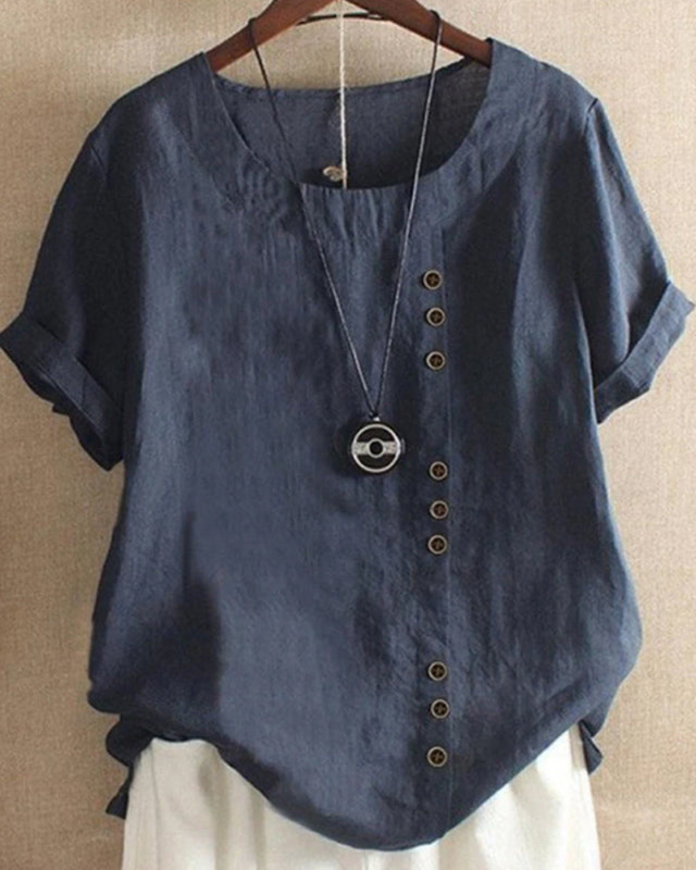 Damen Sommer Blusenshirt | Kurzarm Design mit Knopfleiste