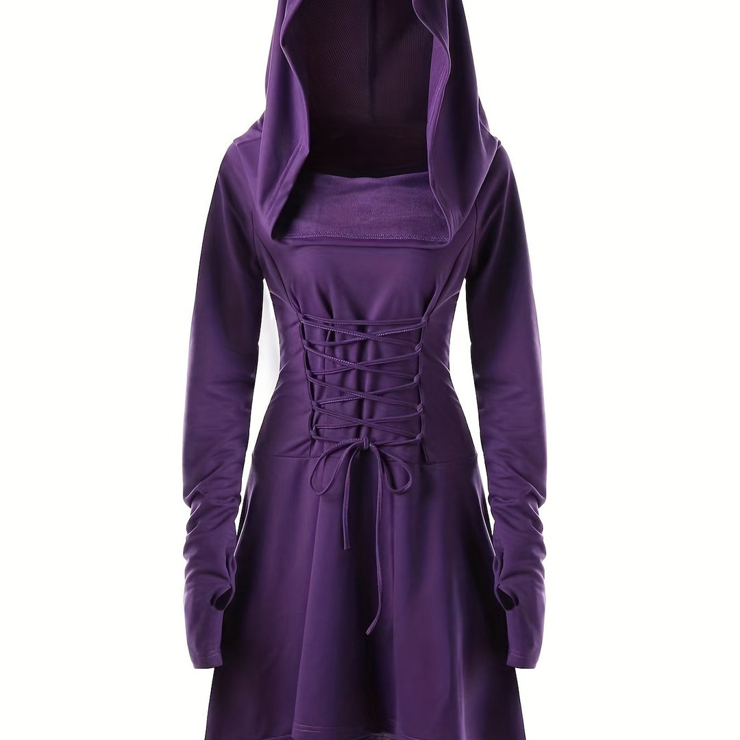 Damen Halloween-Kleid mit Kapuze | Schnürung & Asymmetrischer Saum