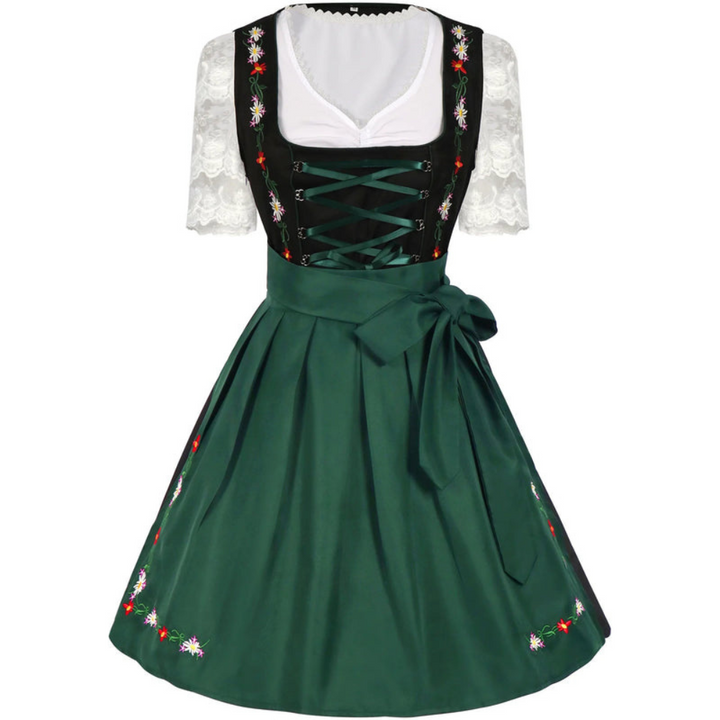 Damen Dirndlkleid mit Farbakzent | Klassisches Trachtenkleid in Grün-Schwarz