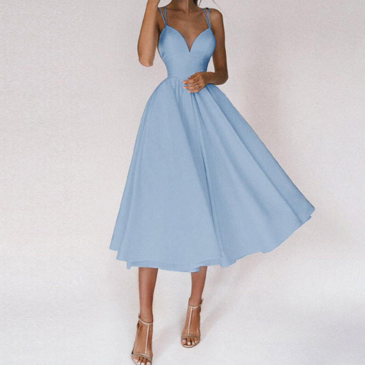 Damen Elegant Abendkleid | Cocktailkleid mit Spaghettiträgern und Herz-Ausschnitt