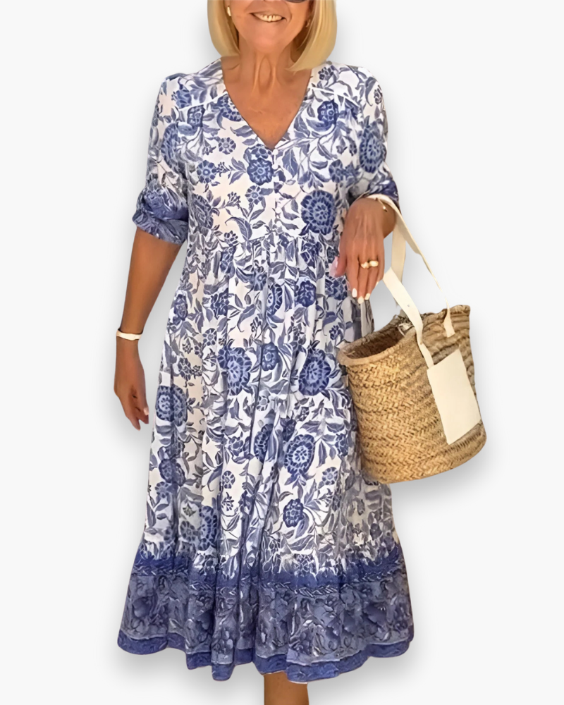 Damen Elegantes Blumen Kleid | Midi