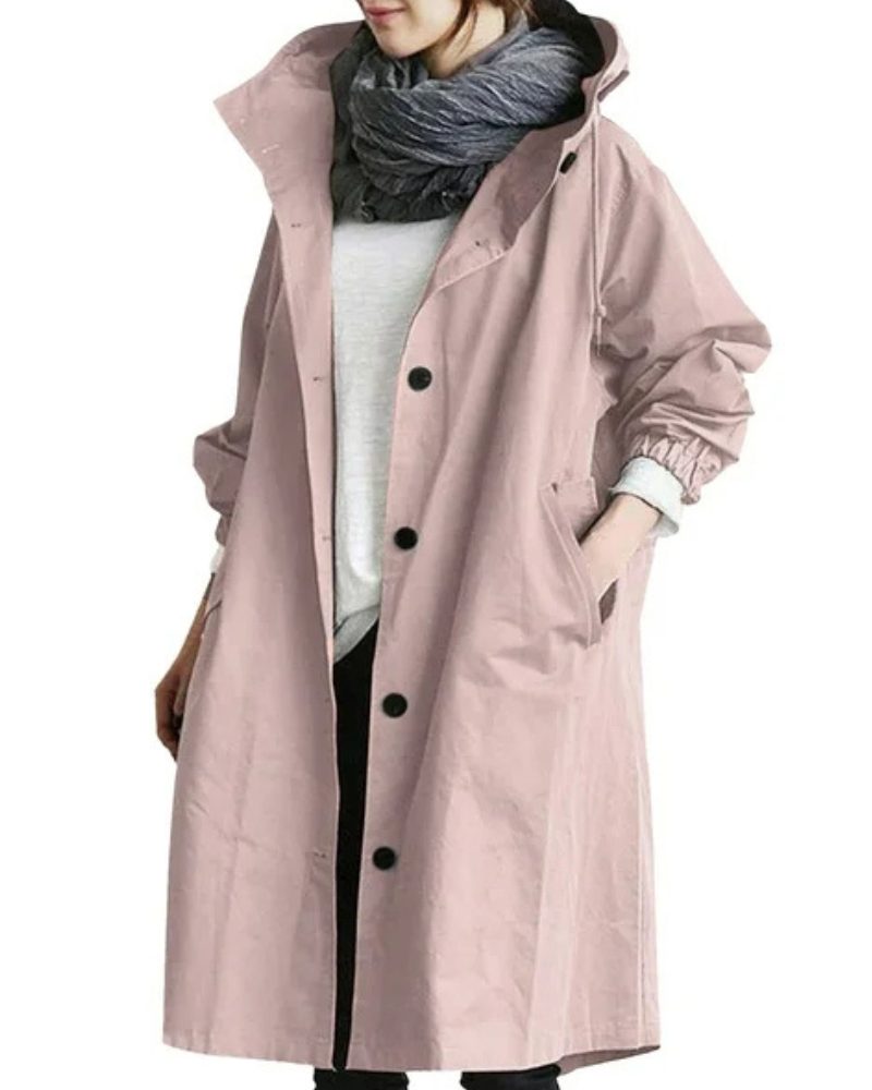 Trenchcoat Damen | Langer Übergangsmantel Mit Kapuze