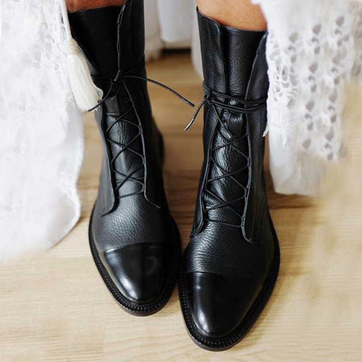 Stiefelette Damen Absatz Warm | Elegant Schnürung