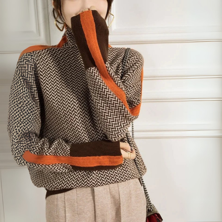 Damen Pullover | Klassisch gestrickt mit Kontraststreifen