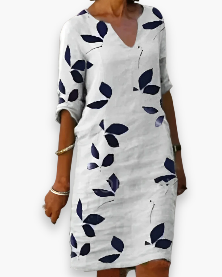 Damen Elegantes Blätterdruck Kleid | Maxi