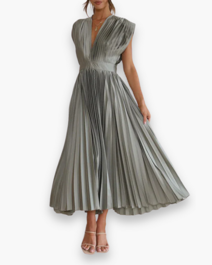 Damen Elegantes V-Ausschnitt Kleid | Ärmellos Sommerkleid