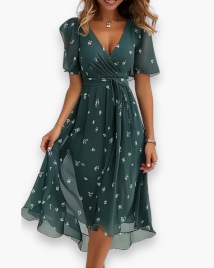 Damen Elegantes V-Ausschnitt Kleid | Midi