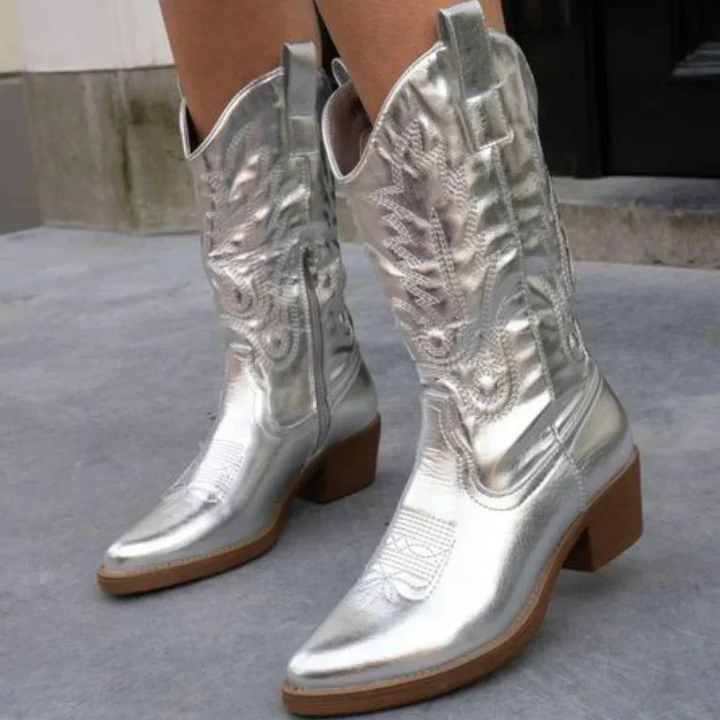 Damen Stiefel | Cowboy Stiefel mit spitzer Zehenform und Absatz