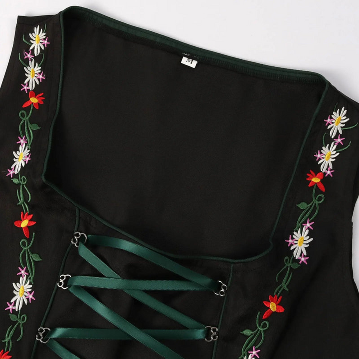 Damen Dirndlkleid mit Farbakzent | Klassisches Trachtenkleid in Grün-Schwarz