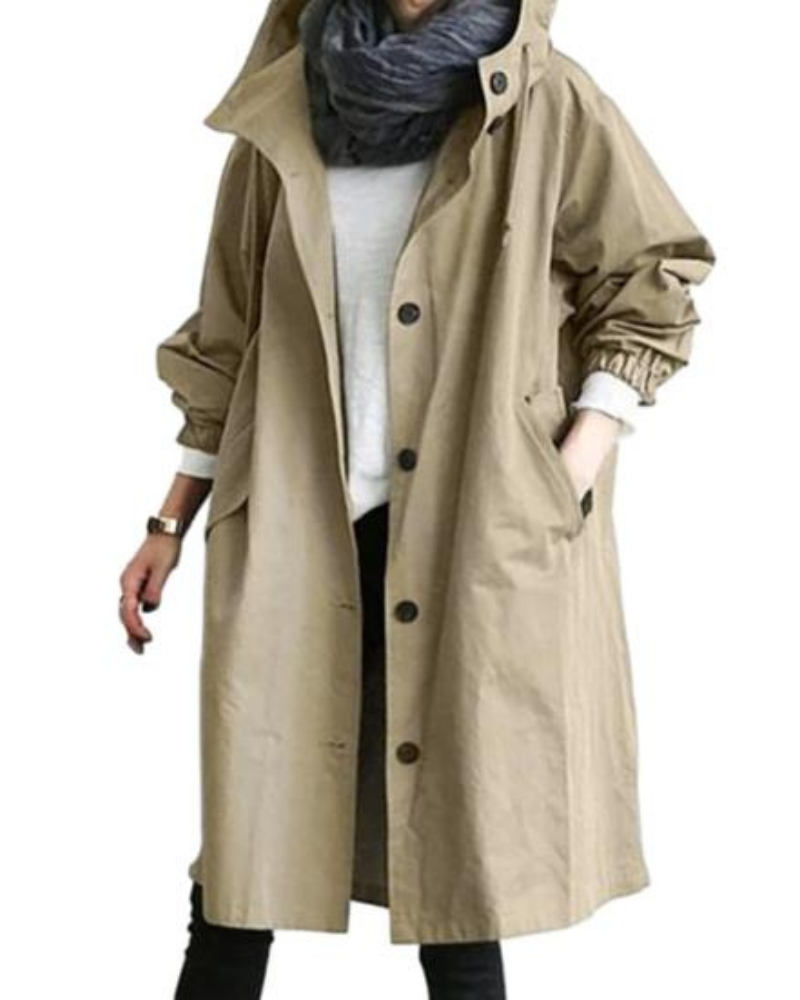 Trenchcoat Damen | Langer Übergangsmantel Mit Kapuze