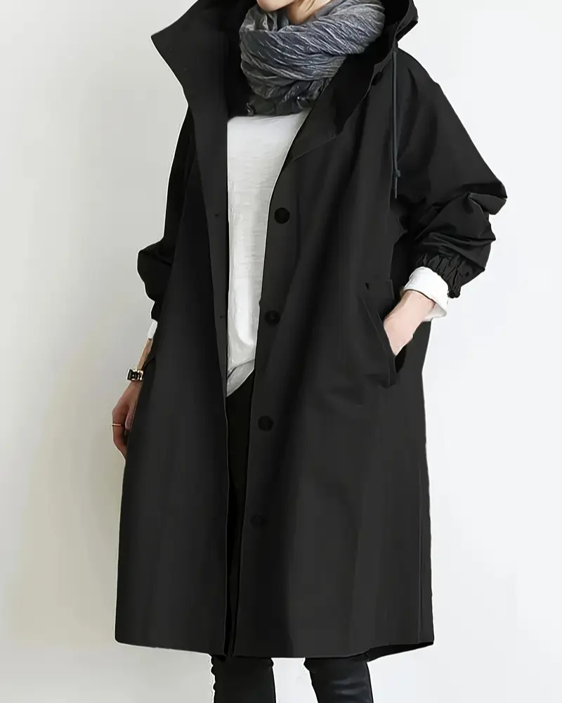 Trenchcoat Damen | Langer Übergangsmantel Mit Kapuze
