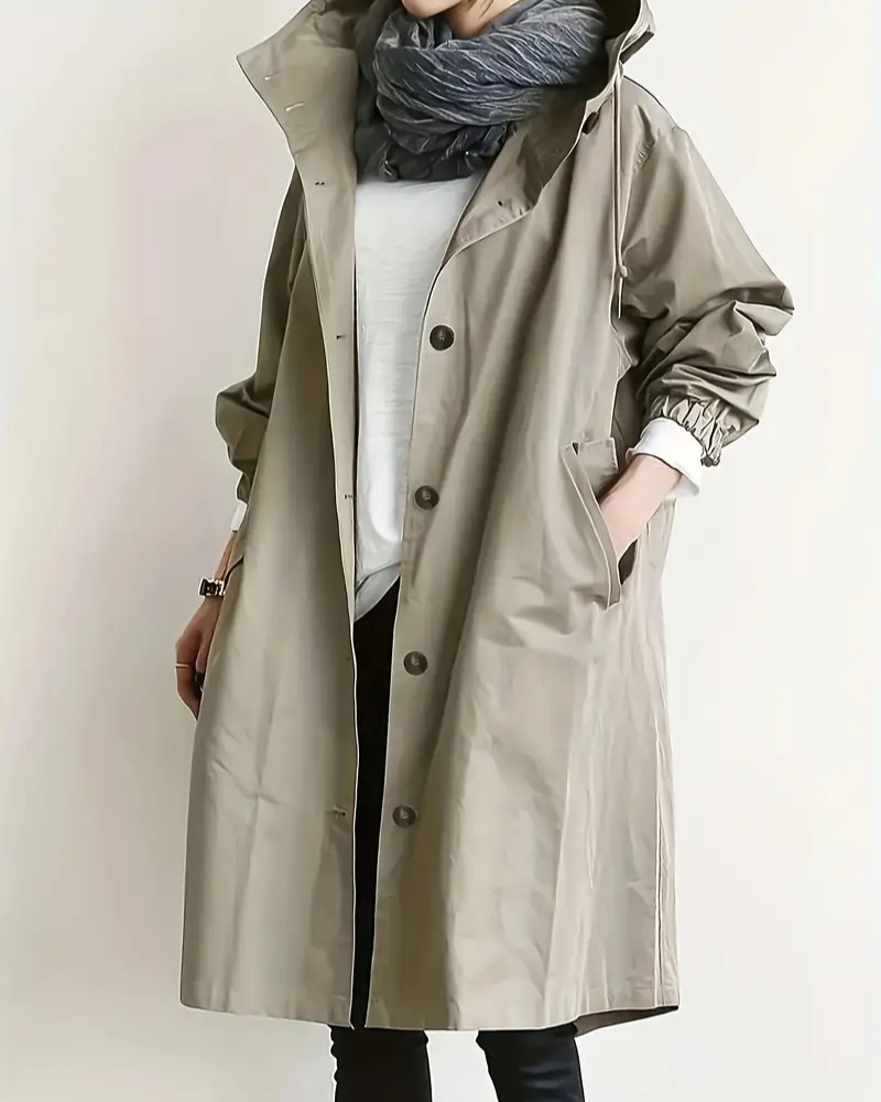 Trenchcoat Damen | Langer Übergangsmantel Mit Kapuze