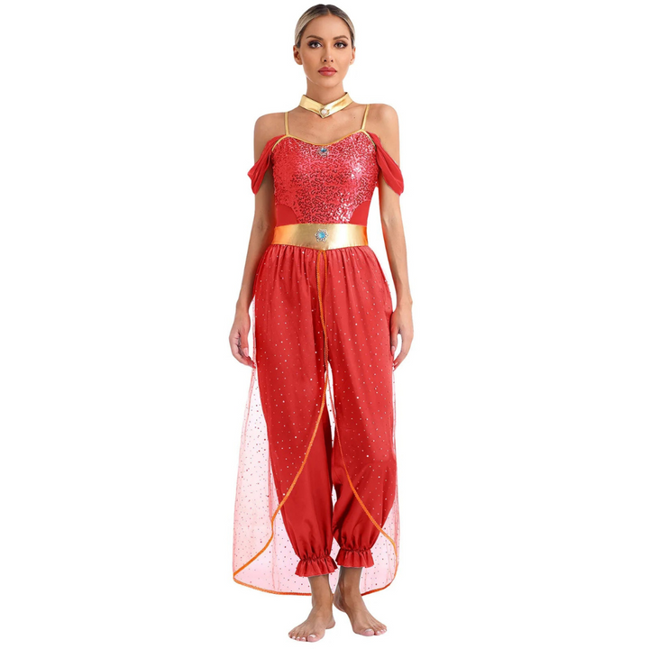 Damen Fantasy Halloween Jumpsuit | Schulterfrei im Harem-Stil