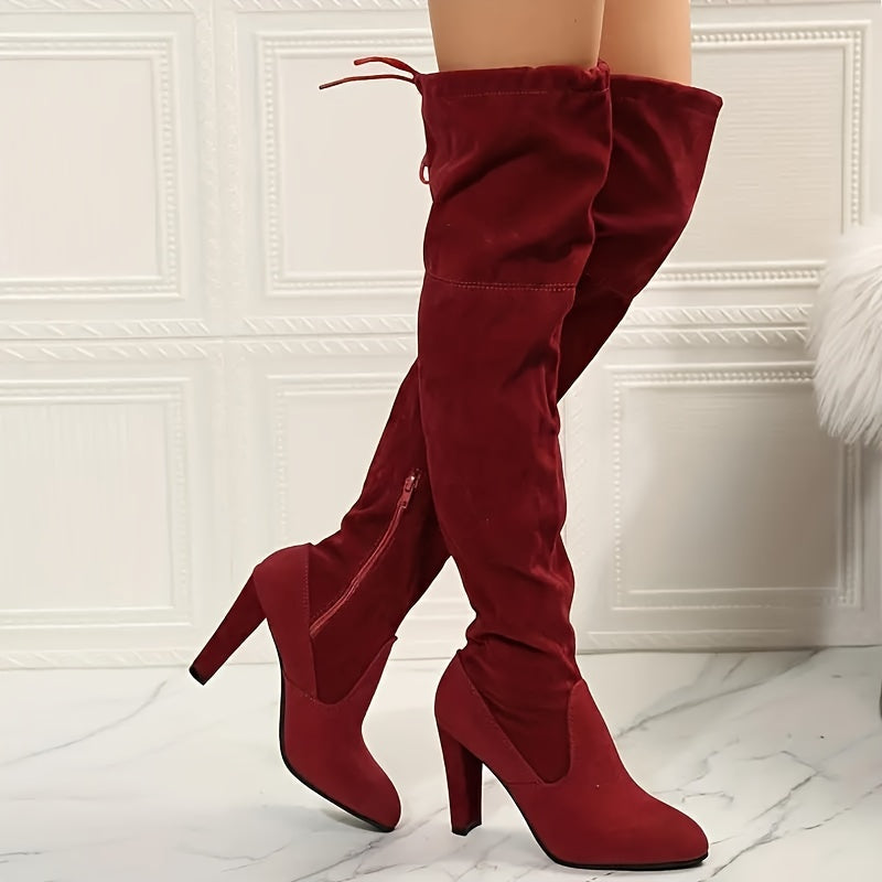Overknee Stiefel Damen | Mit Blockabsatz und Reißverschluss