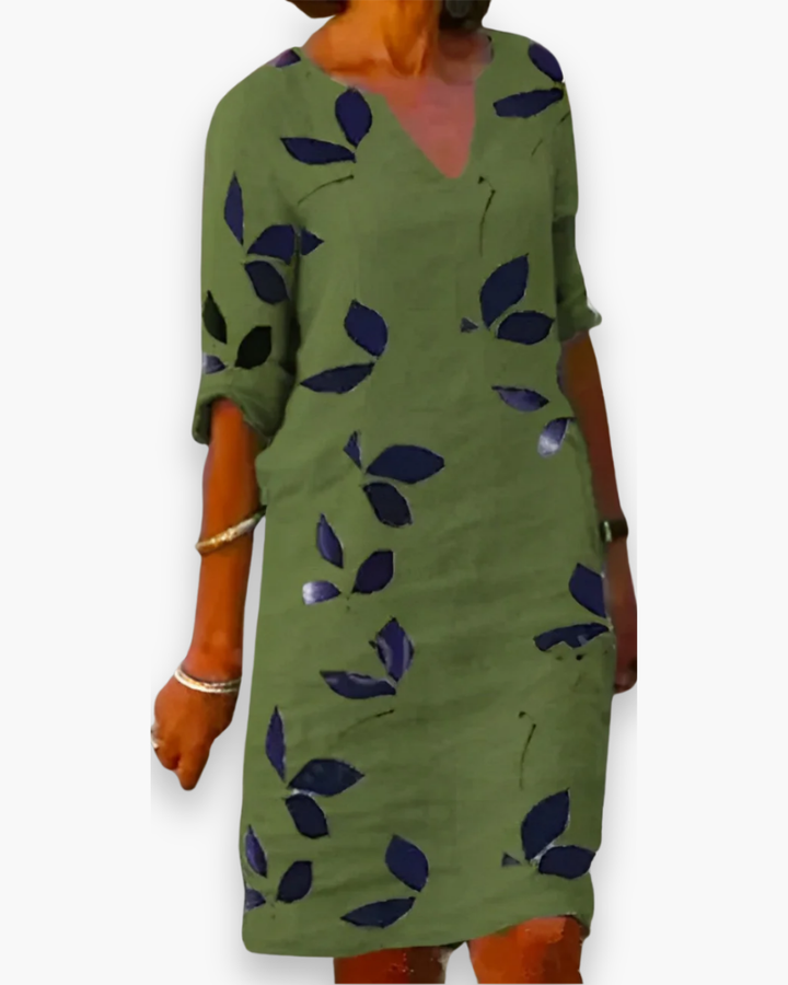 Damen Elegantes Blätterdruck Kleid | Maxi