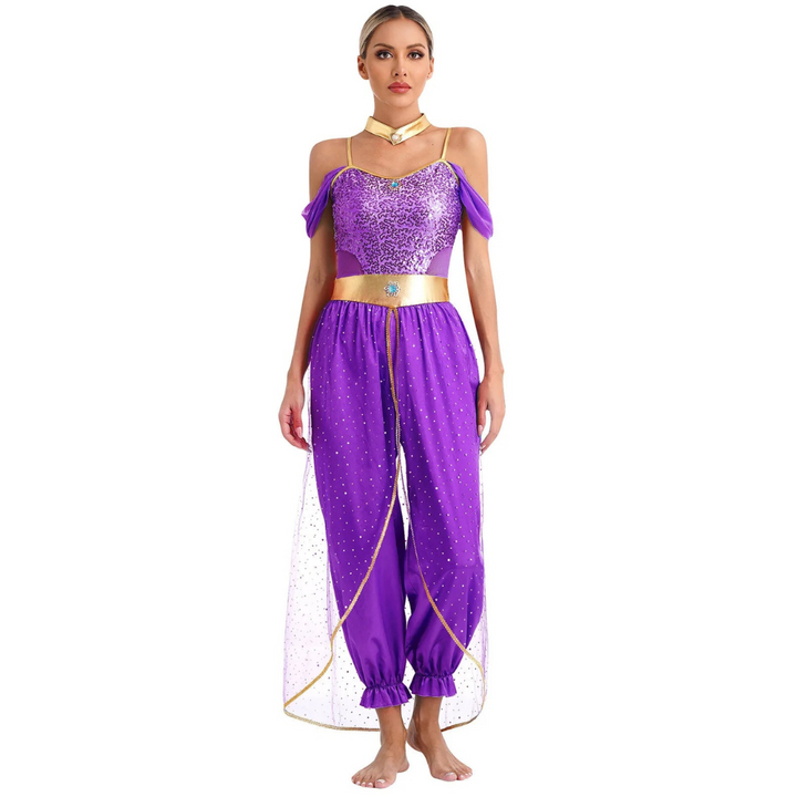 Damen Fantasy Halloween Jumpsuit | Schulterfrei im Harem-Stil