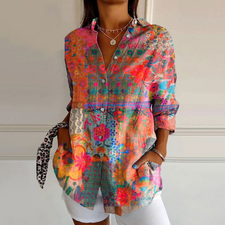 Damen Elegante Blumenbluse | Zeitloses Design mit Knopfleiste