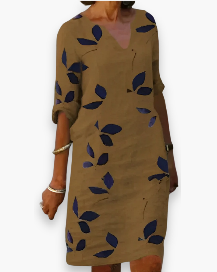 Damen Elegantes Blätterdruck Kleid | Maxi