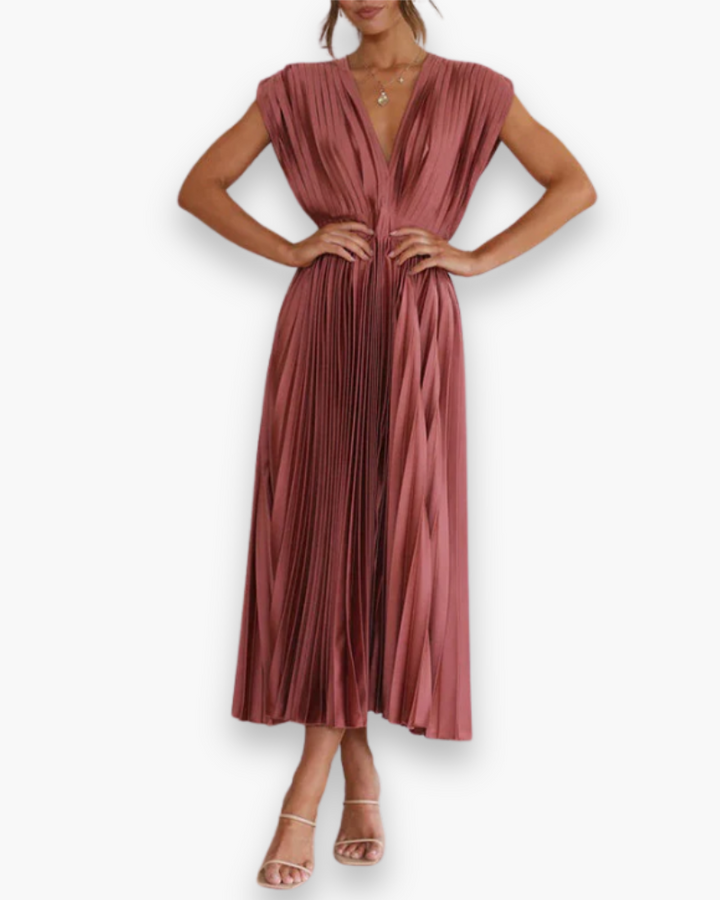Damen Elegantes V-Ausschnitt Kleid | Ärmellos Sommerkleid
