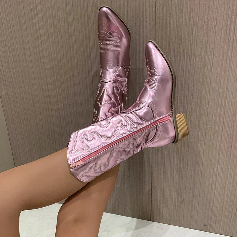 Damen Stiefel | Cowboy Stiefel mit spitzer Zehenform und Absatz