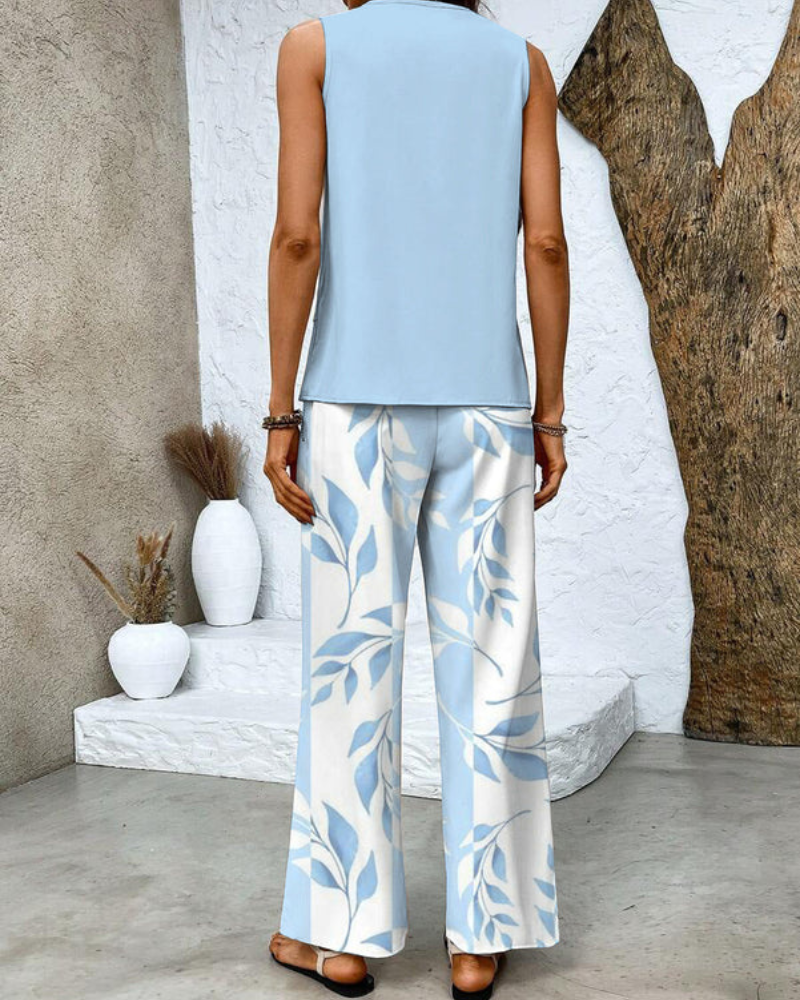 Damen Sommer Set Zweiteiler | Ärmelloses Top & Gerade Hose