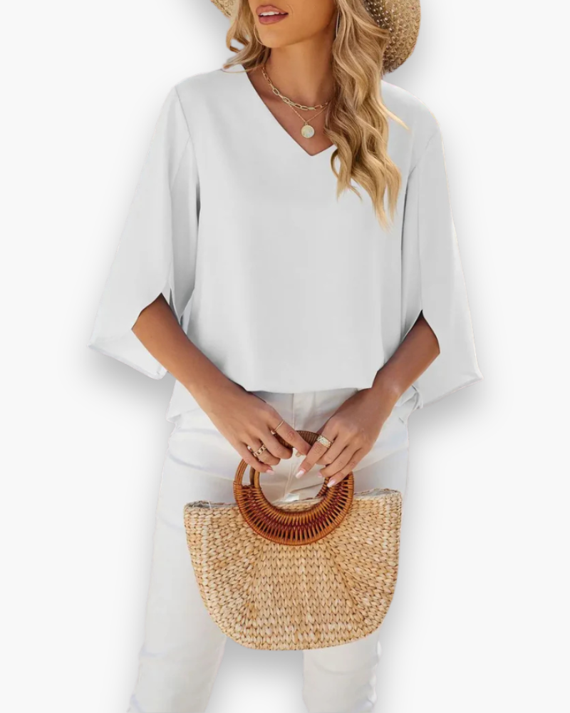 Damen Elegante V-Ausschnitt Bluse | Relaxed Fit für Festliche Anlässe