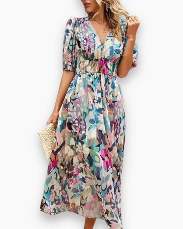 Damen Elegantes Blumenmuster Kleid | Midi Sommerkleider
