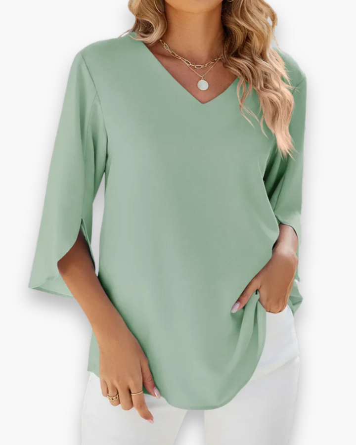 Damen Elegante V-Ausschnitt Bluse | Relaxed Fit für Festliche Anlässe