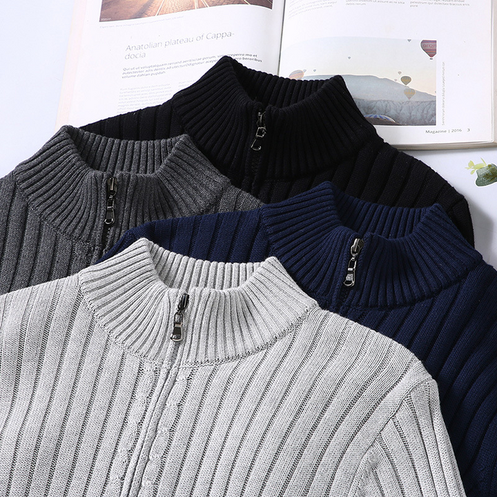 Herren Strickjacke Mit Reißverschluss | Geripptes Design Für Alltag
