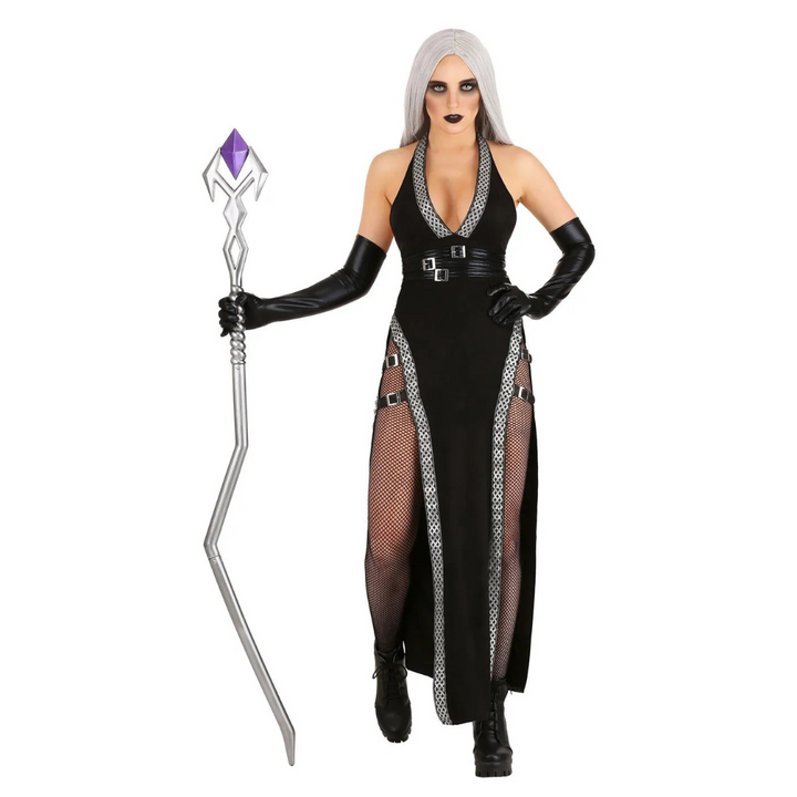 Damen Halloween-Kostüm Zauberin mit Kapuze | Umhang & Taillierter Body