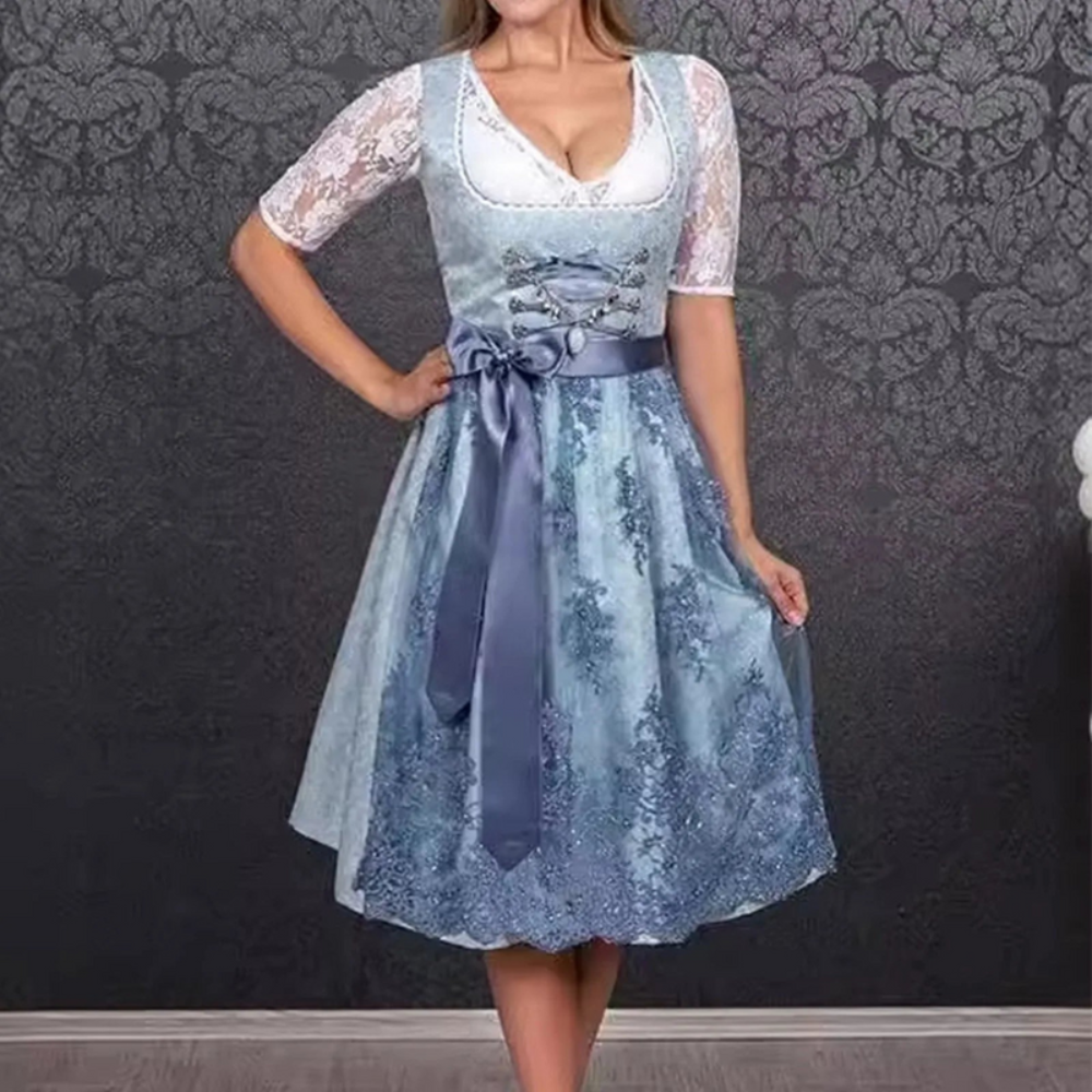 Damen Elegantes Midi Dirndl Kleid | Festlich