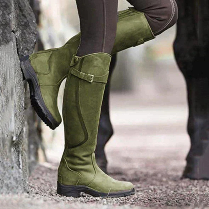 Damen Winter Stiefel | Kniehoch Reitstil mit Schnalle