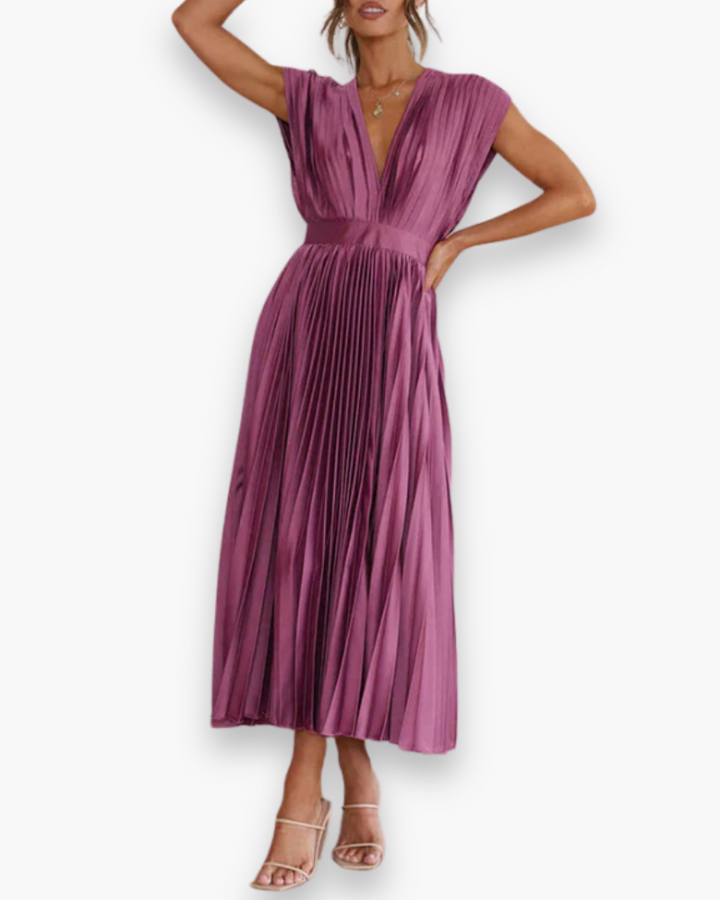 Damen Elegantes V-Ausschnitt Kleid | Ärmellos Sommerkleid
