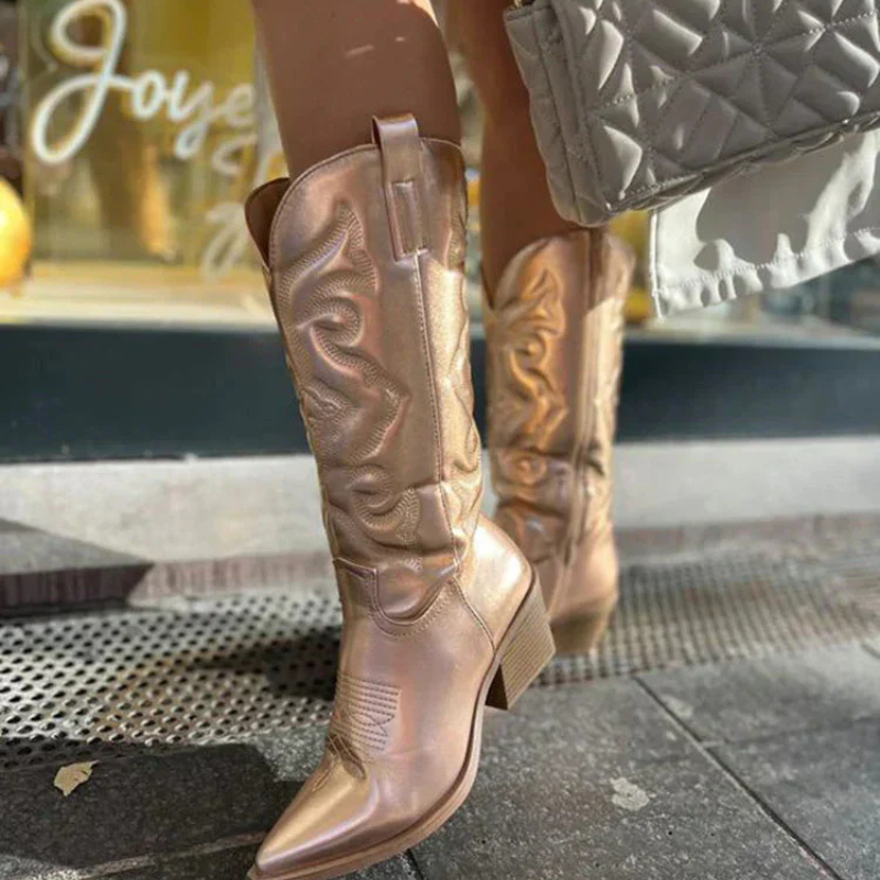 Damen Stiefel | Cowboy Stiefel mit spitzer Zehenform und Absatz